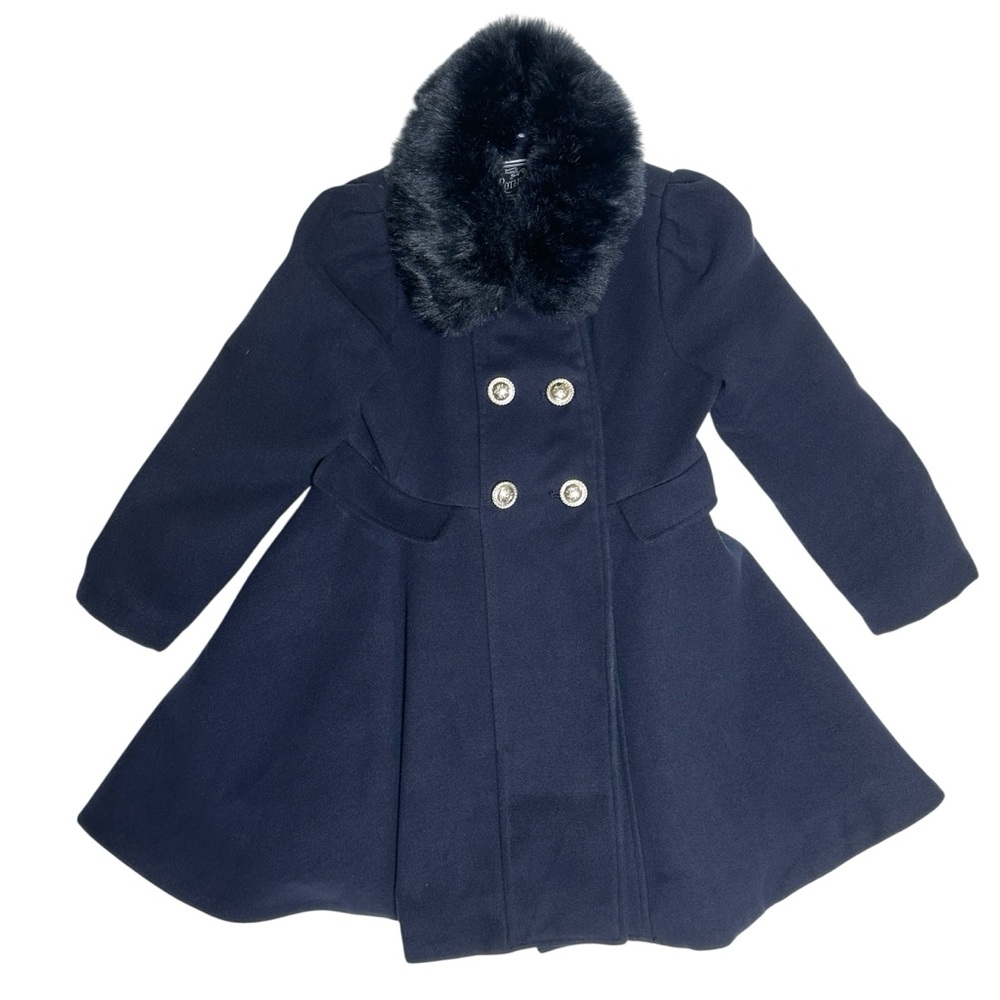 ROTHCHILD Little Girl’s Navy Princess Coat w/ Detachable Faux Fur Collar Size 6x